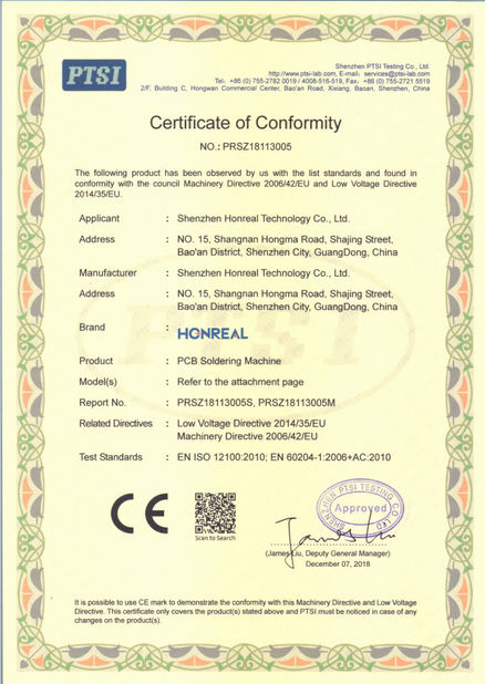 Chine Shenzhen Honreal Technology Co.,Ltd certifications